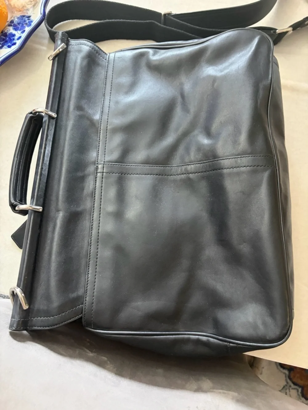 Coach Black Leather Briefcase with Buckle Detail